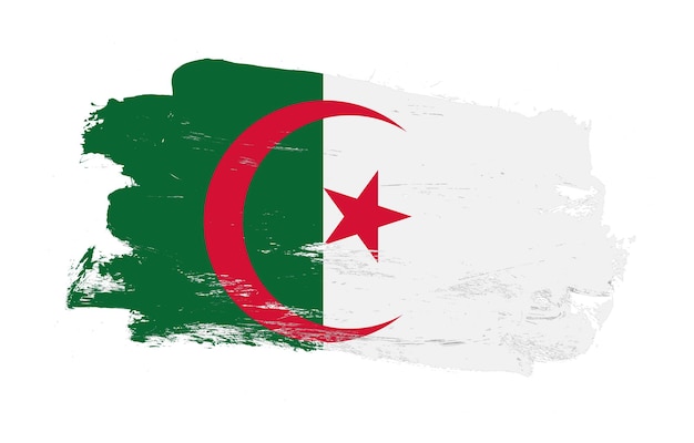 Pincel de traçado pintou a bandeira angustiada da argélia no fundo branco