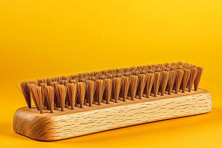 Pincel de madera con cerdas naturales sobre un fondo amarillo