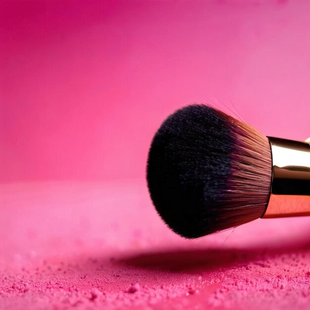 Foto pincel de maquillaje en polvo de maquillajes rosado cosmético para el rostro rubor rojo