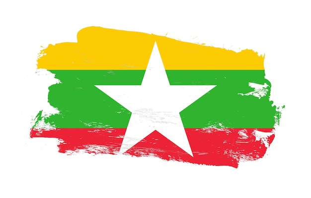 Pincel pintou a bandeira angustiada de myanmar no fundo branco