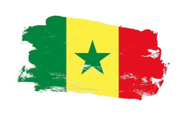 Pincel pintou a bandeira angustiada do senegal no fundo branco