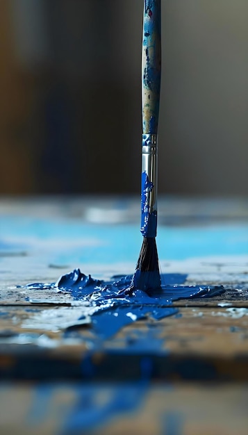 Foto un pincel con pintura azul y blanca en él