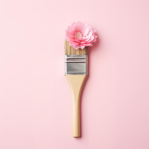 Pincel sobre un fondo rosa vacío con espacio de copia para el texto de la foto o el producto en blanco copyspa vacío