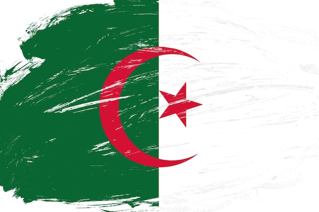 Pincel de trazo angustiado pintado bandera de argelia sobre fondo blanco