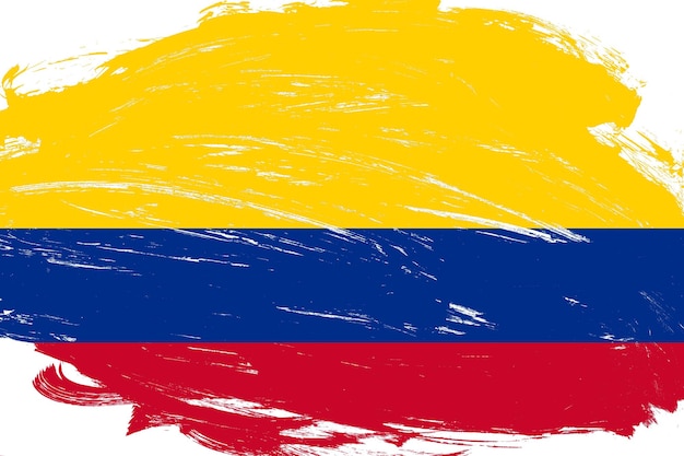 Pincel de trazo angustiado pintado bandera de colombia sobre fondo blanco