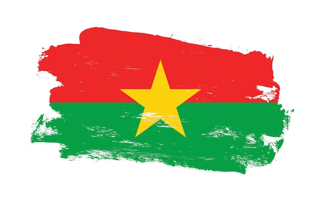 Pincel de trazo pintado bandera angustiada de burkina faso sobre fondo blanco