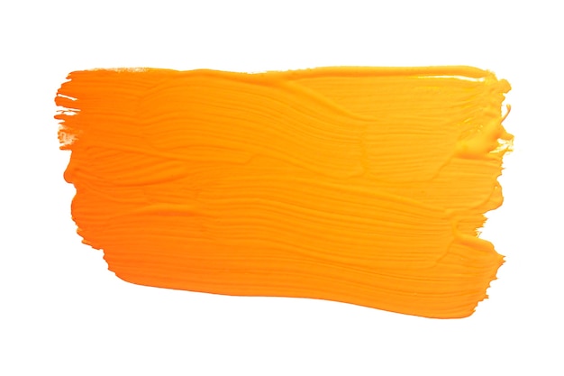 Pincelada de amarelo alaranjado isolada no fundo branco. Traço abstrato laranja. Pincelada de aquarela colorida.