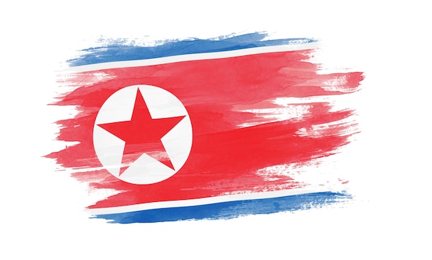 Pincelada de bandeira da Coreia do Norte, bandeira nacional em fundo branco