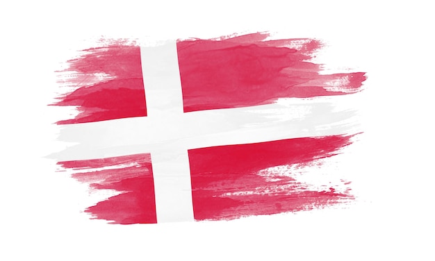 Pincelada de bandeira da Dinamarca, bandeira nacional em fundo branco