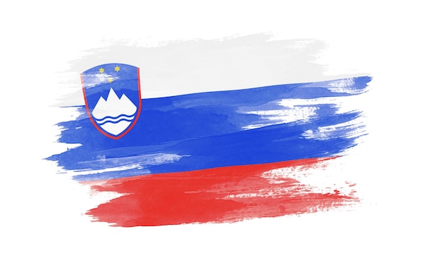 Pincelada de bandeira da Eslovénia, bandeira nacional em fundo branco