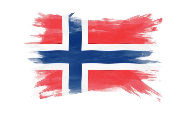 Pincelada de bandeira da Noruega, bandeira nacional em fundo branco