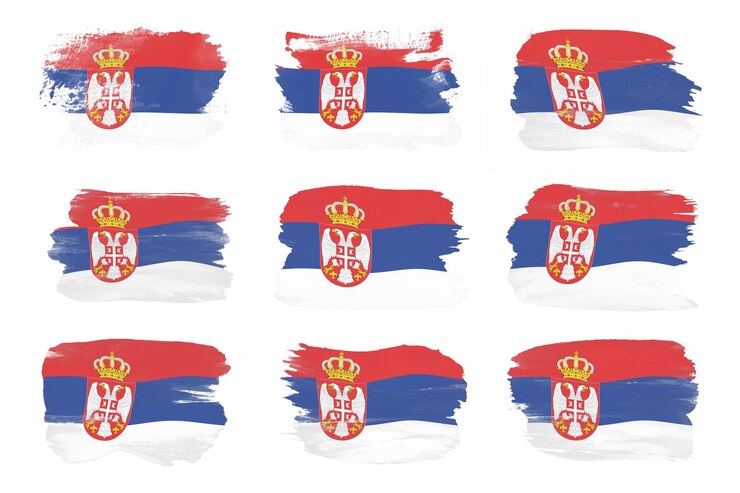 Foto pincelada de bandeira da sérvia, bandeira nacional em fundo branco