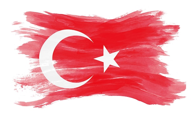 Pincelada de bandeira da Turquia, bandeira nacional em fundo branco