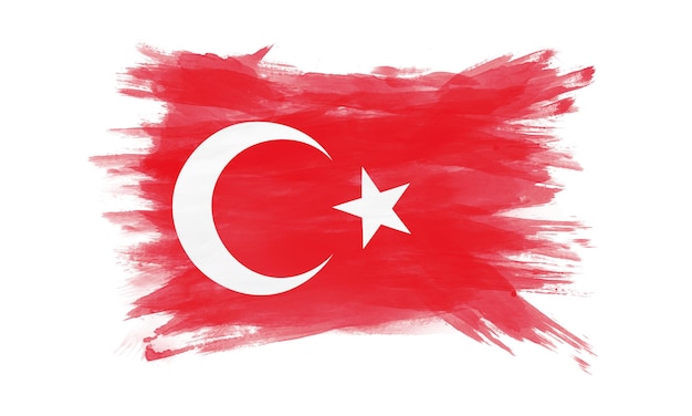 Pincelada de bandeira da Turquia, bandeira nacional em fundo branco