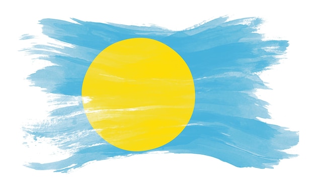 Pincelada de bandeira de Palau, bandeira nacional em fundo branco