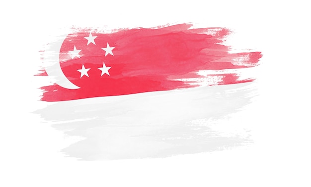 Pincelada de bandeira de Singapura, bandeira nacional em fundo branco