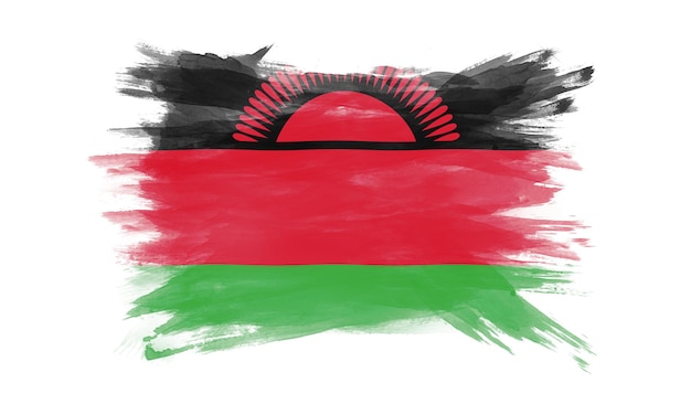 Pincelada de bandeira do Malawi, bandeira nacional em fundo branco