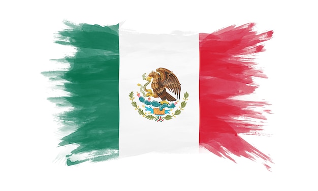 Pincelada de bandeira do México, bandeira nacional em fundo branco