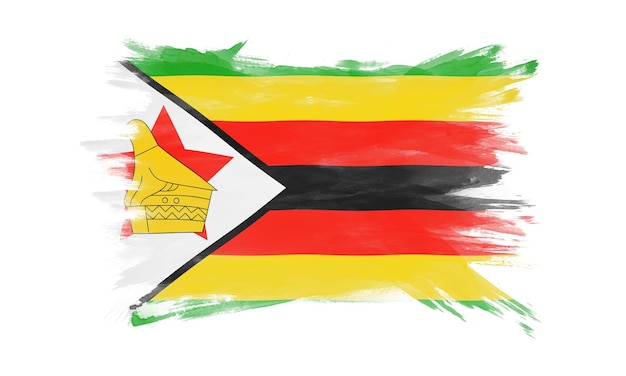 Pincelada de bandeira do Zimbábue, bandeira nacional em fundo branco