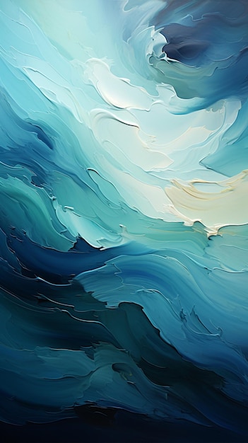 Pinceladas em tons de água convergem criando um cenário azul expressivo e dinâmico Vertical Mobile Wa