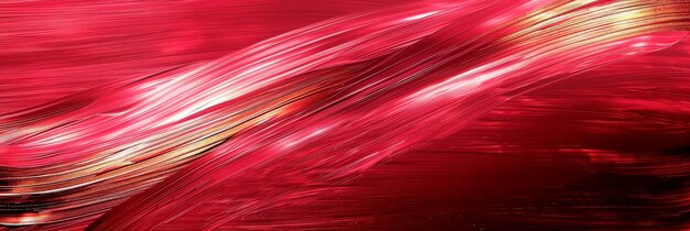 Foto pinceladas de oro rosa en un lienzo rojo brillo metálico abstracto