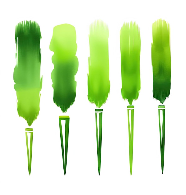 pinceles de acuarela en verde colocados sobre un fondo blanco en el estilo de líneas gráficas audaces