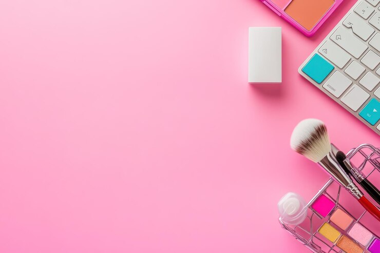 Foto pincos de fondo de maquillaje y teclado