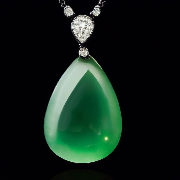 Pingente de gota de jade e diamante natural