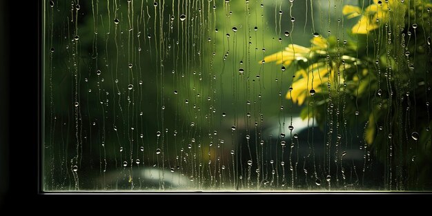 Pingos de chuva em uma janela chuvosa incorporando reflexão e uma sensação de paz