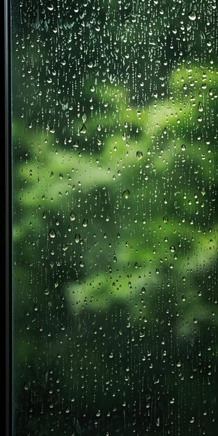 Pingos de chuva em uma janela chuvosa incorporando reflexão e uma sensação de paz