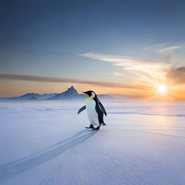 Pinguim a passear pelo gelo
