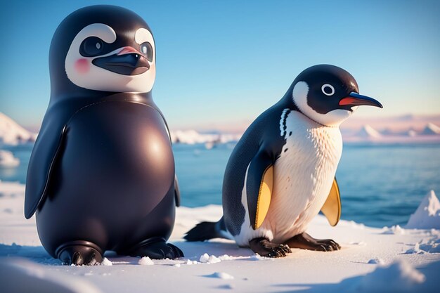 Foto pinguim animal selvagem da geleira antártica de pé na neve de gelo fundo de papel de parede de desenho animado bonito