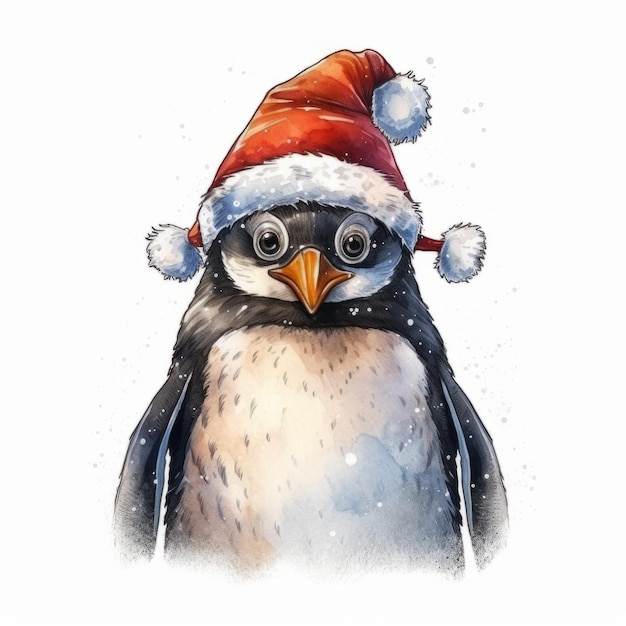 pinguim aquarela com clipart de chapéu