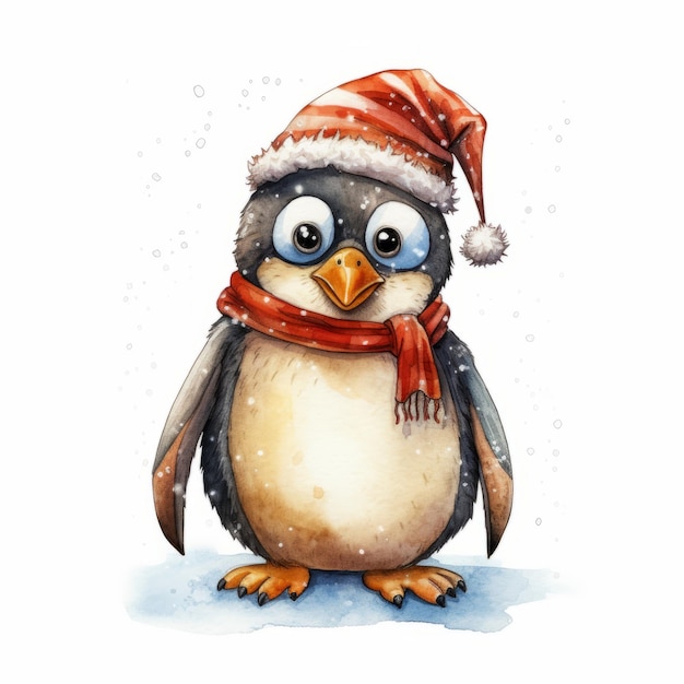 pinguim aquarela com clipart de chapéu