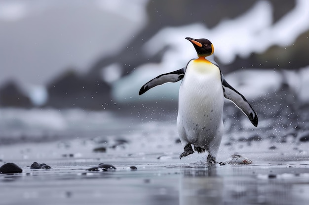 Pinguim atravessando a água na Antártida