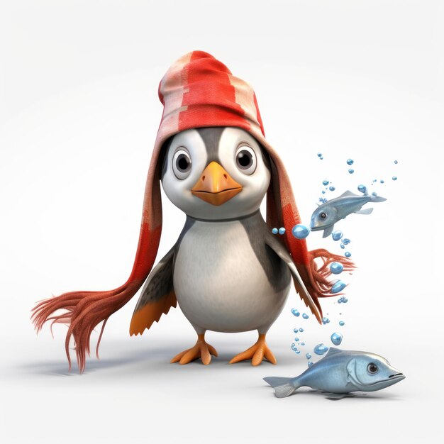 Pinguim bebé em 3D com expressão de peixe