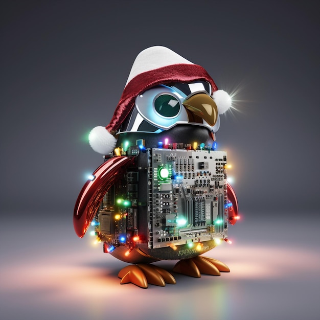 Foto pinguim bonito com árvore de natal