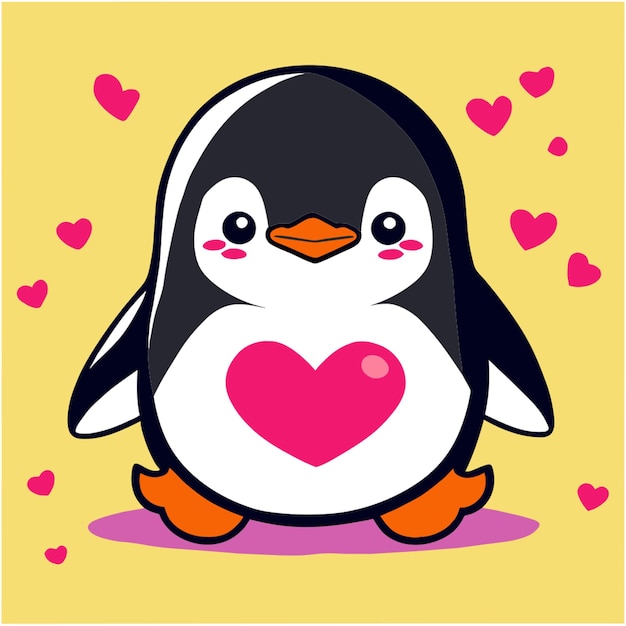 pinguim bonito com ilustração de vetor de coração plano 2