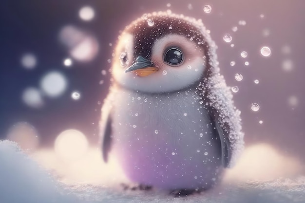 Pinguim bonito no fundo da neve Generative AI