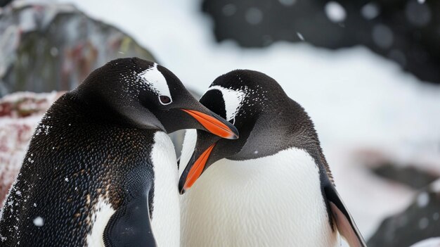 Foto pinguim casal pinguim amoroso de natal pinguim rei pinguim acasalamento casal abraçando a natureza generativo ai