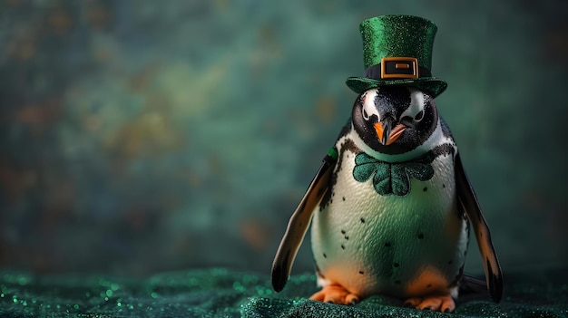 Pinguim celebra o dia de são patrício em estilo conceito fotografia de vida selvagem trajes de animais animais festivos celebração do dia de santo patrício