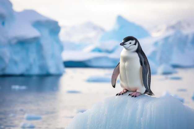 Pinguim Chinstrap no gelo flutuante na Antártida Pinguim Chinstrap no gelo na Antártida AI Gerado