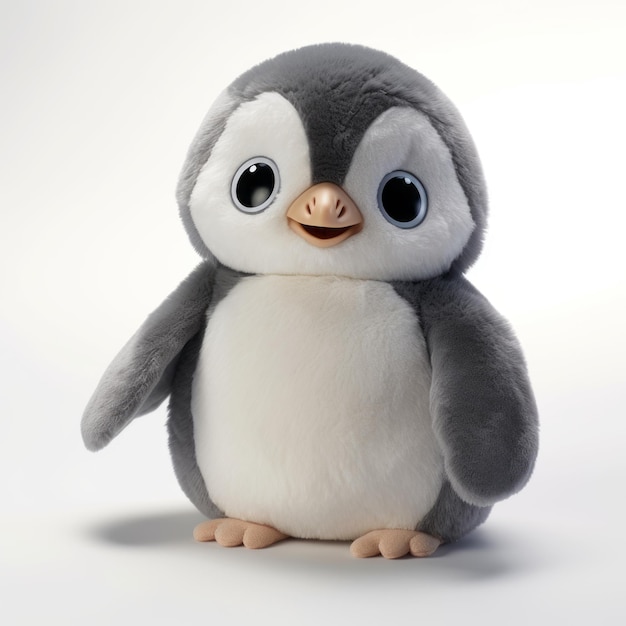 Pinguim de pelúcia interativo 3D em fundo branco