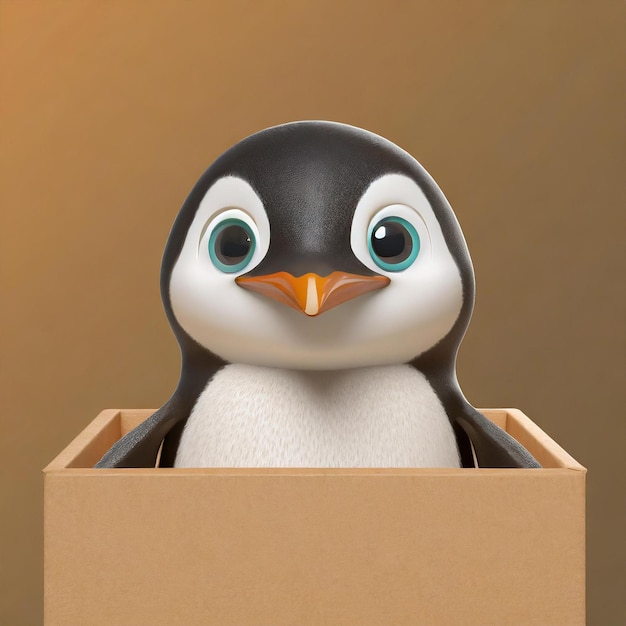 Pinguim fofo na arte digital da caixa