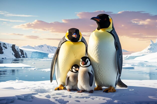 Foto pinguim imperador com filhote ilha de snow hill mar de weddell antártida