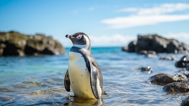 Pinguim na praia.