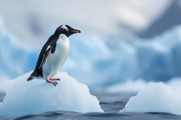 Pinguim numa geleira no oceano.