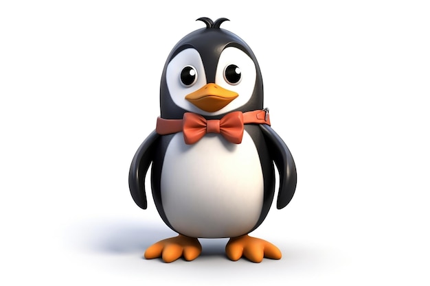 Pinguim peculiar de personagem de desenho animado 3D com gravata borboleta e suspensórios em fundo transparente AI