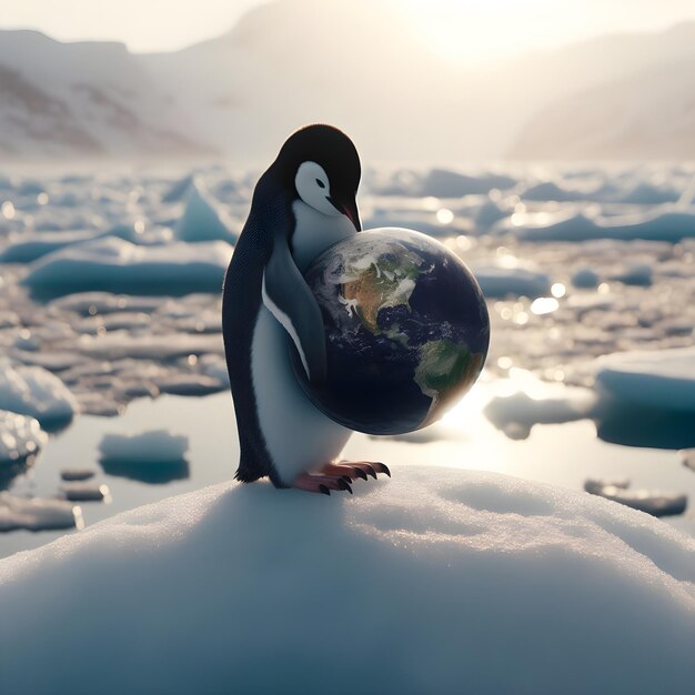 Foto pinguim segurando a terra