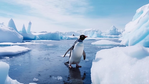 Pinguin auf der Eisscholle im antarktischen Winter